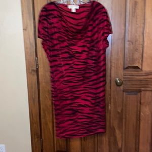 Michael Kors Red/Black Animal print cowl neck dress Sz Small